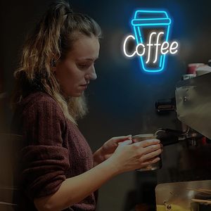 Letrero de Neón de Café, Rectangular, para Montar en la Pared, Luz LED de Color Azul Café, Efecto Constante, Fácil Instalación, 25000 Horas de Duración - Product Image 6