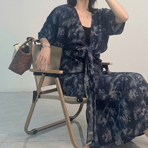 <span class=keywords><strong>Robe</strong></span> longue en <span class=keywords><strong>soie</strong></span> de mûrier 100% pour femme, col en V, tie-dye, manches volantées, imprimé abstrait, élégante, haut de gamme, <span class=keywords><strong>fluide</strong></span>, pour l'été - Product Image 5