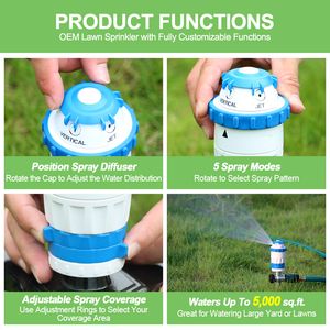 धूप ओएम समायोज्य 5-पैटर्न लॉन स्प्रिंकलर धातु स्पाइक 360 डिग्री घूर्णन उद्यान सिंचाई स्प्रिंकलर कस्टम लोगो - Product Image 3