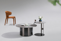 Léger luxe en acier inoxydable doré céramique forme ronde meubles de salon intérieur salon de beauté loisirs table basse ensemble
