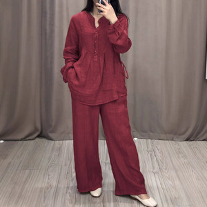 All'ingrosso Chic 2 pezzi Set <span class=keywords><strong>donna</strong></span> completi manica lunga Casual camicia da <span class=keywords><strong>donna</strong></span> + plissettato <span class=keywords><strong>pantaloni</strong></span> larghi elegante abito estivo da <span class=keywords><strong>donna</strong></span> - Product Image 4