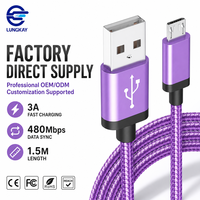 Câble Micro USB blindé LUNG KAY OEM, charge rapide 3A, cordon de données robuste en nylon tressé pour CNC, PLC, contrôle robotique Android