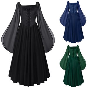 Robe Renaissance grande taille pour femmes, style <span class=keywords><strong>pirate</strong></span>, paysan, col carré, décolleté bas - Product Image 1