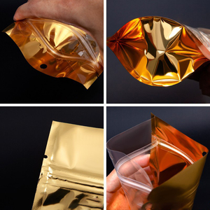 Pochettes debout personnalisées en plastique à fermeture éclair en mylar métallique de feuille <span class=keywords><strong>d</strong></span>'aluminium dorée brillante - Product Image 3
