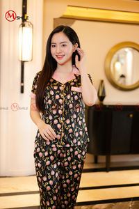 MBD299 TISSU SATIN Ensemble de pyjamas pour femmes Vêtements de nuit personnalisés Ensemble de pyjamas imprimés en forme de cœur Offre Spéciale femme Pyjama en coton - Product Image 5