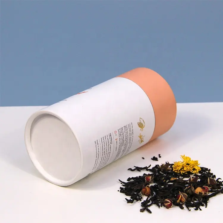 Scatola di imballaggio del regalo di stoccaggio della bustina di tè nera vuota del commestibile di forma rotonda del cartone riciclato tubo di carta del cilindro del chicco di caffè