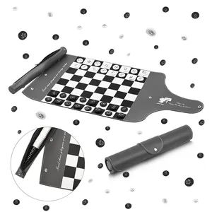 Set Backgammon dapat disesuaikan set backgammon dan Catur portabel menggulung set catur unik perjalanan kulit mewah dapat dilepas dengan dadu