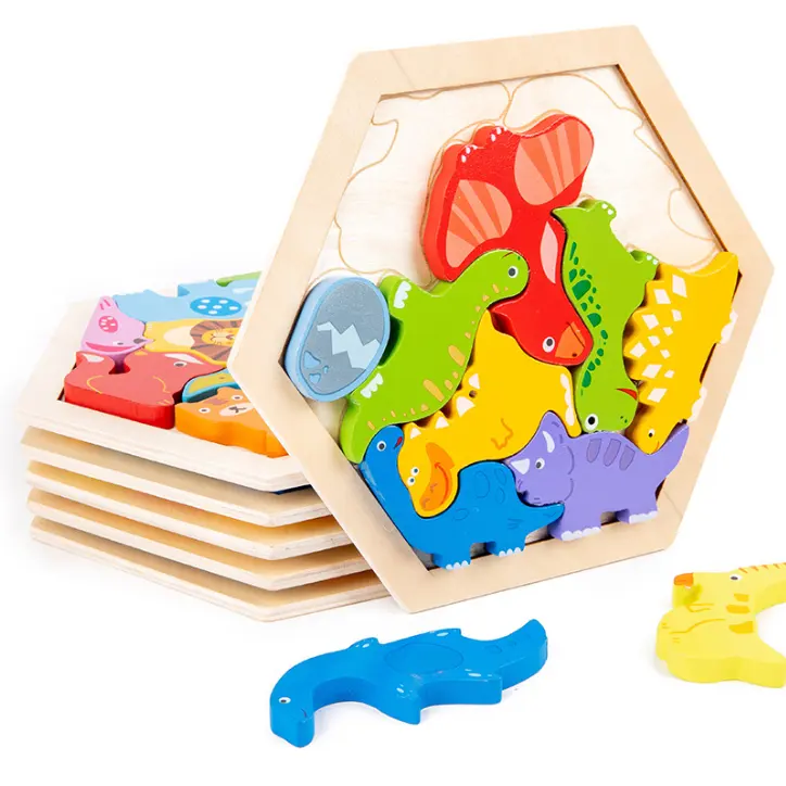 Cute Wholesale Wooden Enlightenment Early Education Animal Transportation Hexagonal Stereoscopic Children's Puzzle Toys