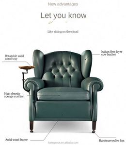 Sillón Individual de Cuero Genuino de Primera Capa, Estilo Americano de Lujo, Diseño Godfather - Product Image 3