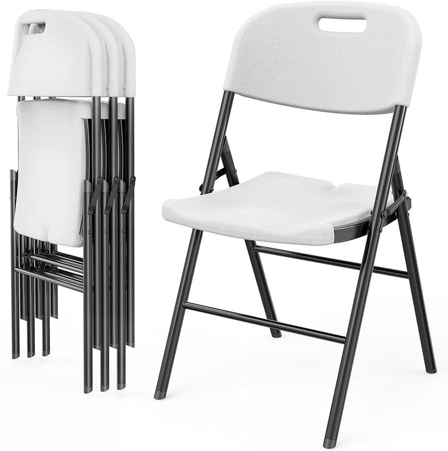 Modern Outdoor Portable HDPE White Folding Chair Stackable with Steel Frame Resin Wood Metal for Garden or Dining Use