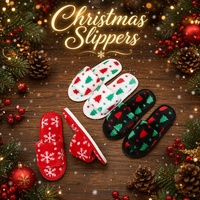 Chaussons d'intérieur légers et antidérapants à bout ouvert, imprimé flocons de neige et sapins de Noël, doux et moelleux, pour la maison et la chambre, cadeau de Noël