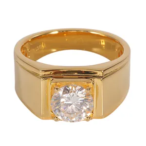 925 Sterling Silver 2 Carat Moissanite Diamond Engagement Ring Yellow Gold Plated Sterling Silver Men Rings