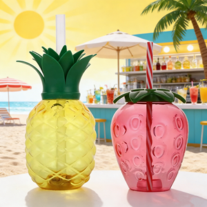 Pailles en plastique lumineuses en forme de fruits de dessin animé pour fête hawaïenne, <span class=keywords><strong>paille</strong></span> en forme de fraise, <span class=keywords><strong>paille</strong></span> en forme d'ananas, gobelet <span class=keywords><strong>à</strong></span> fraises - Product Image 1