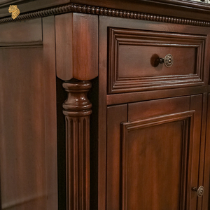 Buffet de présentation antique, meuble de rangement en bois massif foncé fait main avec étagères ouvertes pour cuisine et salon - Product Image 5
