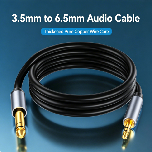 3.5mm 6.35mm Gold-Plated Stereo Aux Cable for Guitar Microphone Speaker Amplifier Recording Studio Equipment Braided Shielding