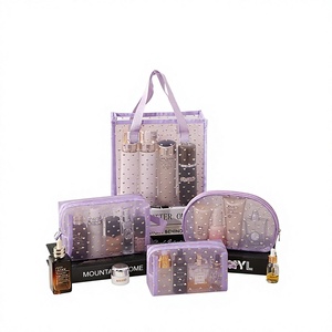 Bolsa de Maquillaje de Malla Ecológica de Gran Capacidad con Cierre, Asa Suave, Organizador de Cosméticos de Viaje para Almacenamiento de Artículos de Aseo - Product Image 3
