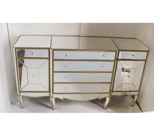 Living Room Furniture Gold Trimming Mirrored Cabinet Buffet