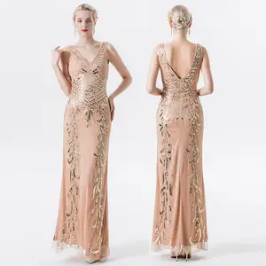 Amazon Vestido de noche Nuevo Vestido de lentejuelas para mujer Deep V Slim Fit Vestido largo de encaje
