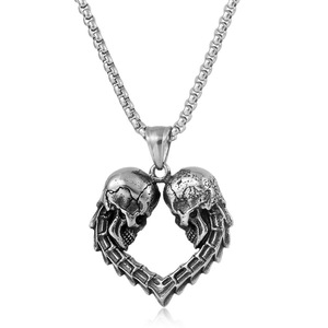 Collar yunnique con colgante de calavera y corazón, cadena de acero inoxidable de 60cm, joyería de estilo callejero Hip Hop - Product Image 1