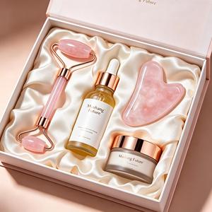 Set de Regalo con Logotipo Personalizado, Rodillos de Gua Sha de Cuarzo <span class=keywords><strong>Rosa</strong></span> y Jade 100% Natural para Aliviar la Tensión Crónica del Cuello y Hombros, Uso Comercial y Doméstico - Product Image 1