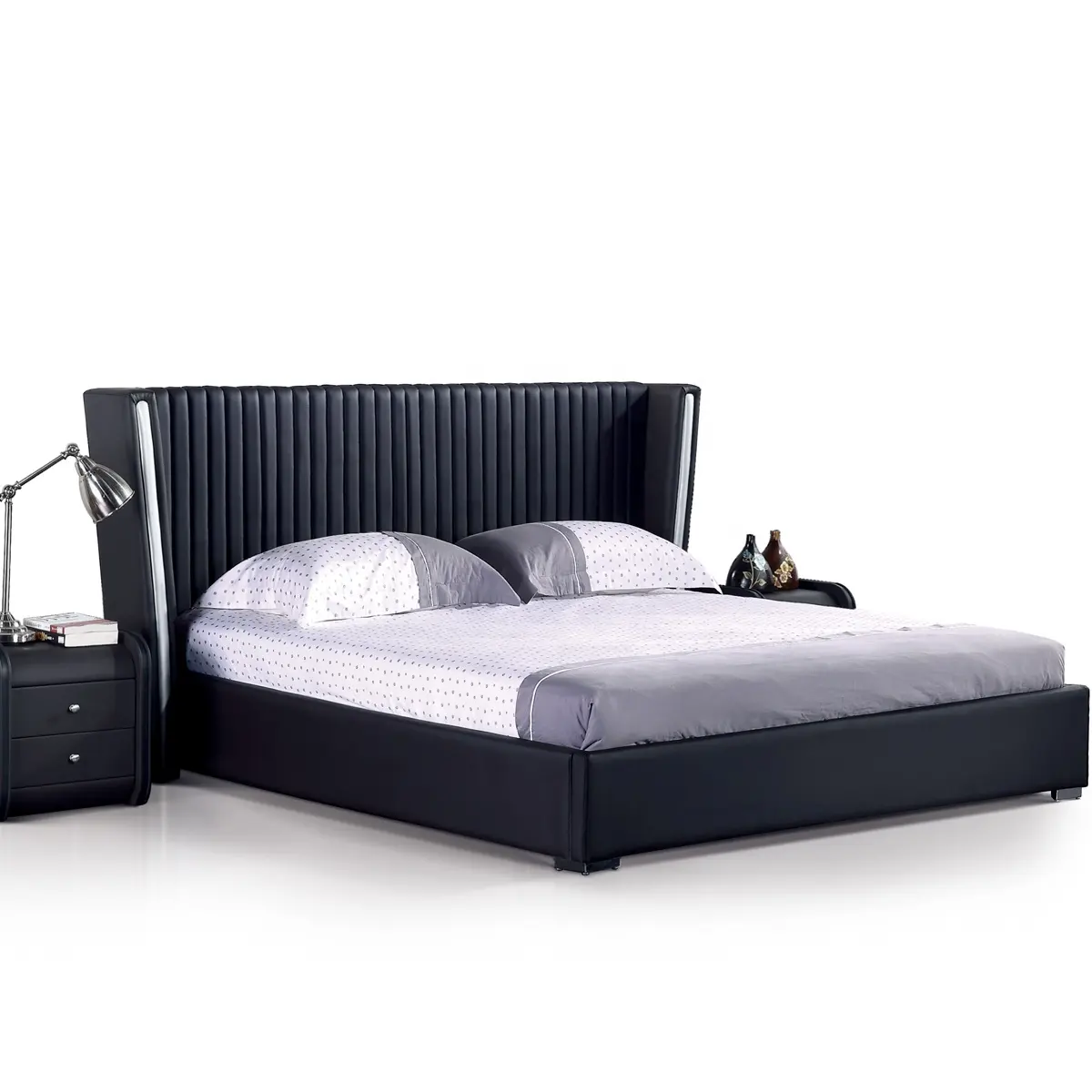 Mobili da camera da letto classici con struttura del letto queen size in pelle dal design moderno