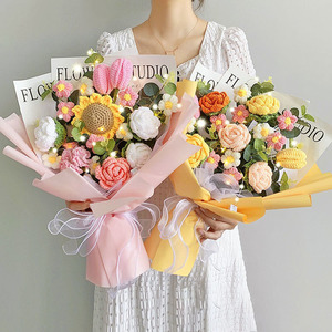 DREA Big Bouquet Novedad Hecho a mano Punto Rosa Girasoles Lana Algodón Crochet <span class=keywords><strong>Flores</strong></span> <span class=keywords><strong>Ramo</strong></span> para regalo - Product Image 3
