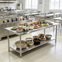 Mesa de Trabajo Resistente para Comedor Escolar, Cocina Central Comercial, Mesa de Trabajo de Acero Inoxidable de Dos Niveles con Estante Inferior