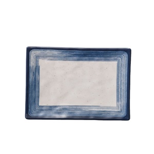 Premium 8 Inch Blue Line <strong>Rectangular</strong> Melamine <strong>Plate</strong> Eco-Friendly <strong>Plastic</strong> Food <strong>Serving</strong> Dish for Sushi Vegetable Dessert Dinner - Product Image 2