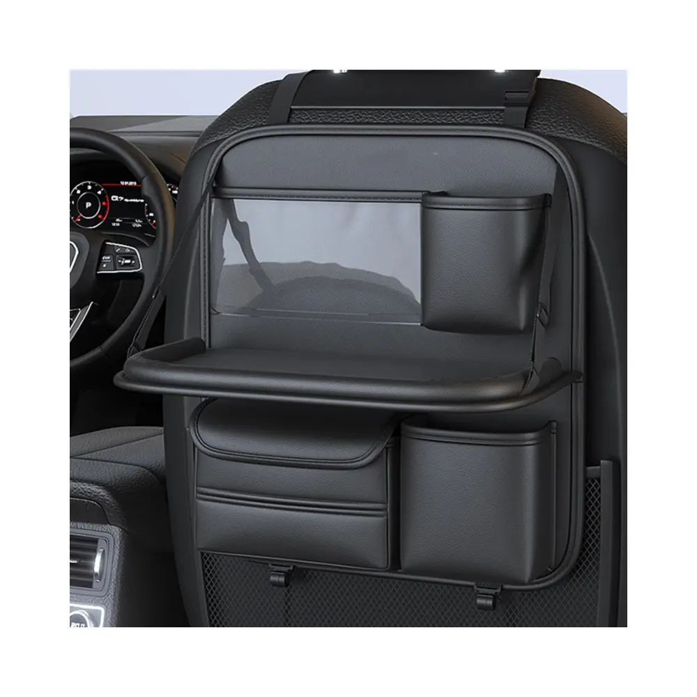 Waterproof Leather Foldable Car Backseat Headrest Table Back Seat Car Organizer With Tray