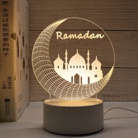 Décorations de Fête Musulmane Islam Eid Mubarak, Veilleuse LED 3D Ornement pour la Maison, Chambre et Festival du Ramadan