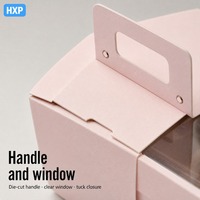 Boîte à pâtisserie rose personnalisée avec fenêtre transparente et poignée de transport, emballage pour boulangerie