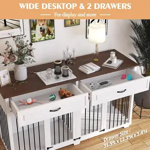 Grande Dog Crate Móveis Dog Crate Kennel com 2 gavetas e Divisor Heavy Duty Dog Crates Cage Móveis