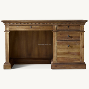Escritorio Ejecutivo Americano Vintage de Madera Maciza con Moldura Dentada, Mesa de Oficina Grande <span class=keywords><strong>para</strong></span> Computadora y Escritura - Product Image 2