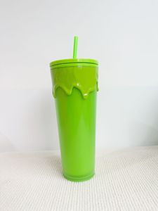 Gobelet à paille en plastique PS double paroi vert fluorescent effet lave nocturne 24OZ (710ml) grande capacité, accessoire pour l'école, gobelet à café en stock - Product Image 3