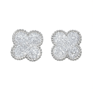 E1112 Orecchini in oro bianco con diamanti, taglio rotondo brillante, colore D, gioielli classici naturali da donna - Product Image 1