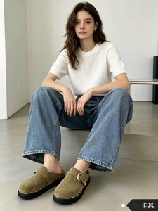 Mules en daim rétro à rivets brodés avec boucle, sabots compensés d'été à enfiler pour femmes, disponibles en noir et plusieurs couleurs - Product Image 6
