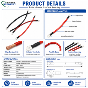 Câble de connexion de batterie personnalisé, fil d'alimentation, borne annulaire, cosse en cuivre, faisceau automobile pour onduleur, OEM - Product Image 2