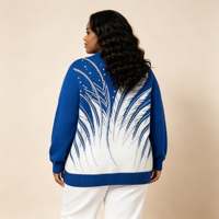 Pull en tricot jacquard à col rond pour femme, motif plumes, décoré de perles, design Odm Oem