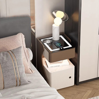 Mesita de Noche Inteligente Popular con Cajones, Almacenamiento Delgado para Dormitorio, Mesita de Noche de Madera de Diseño Moderno y Lujoso con Cargador