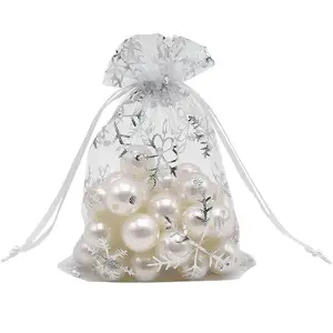 Bolsa transparente para organizar joias, embalagem colorida para presente, bolsa de joias, cordão, floco de neve, bolsa de organza 30x40