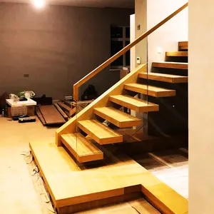 फ्लोटिंग धातु सीढ़ी सजावटी सीढ़ी आपूर्तिकर्ता कस्टम ओक सीधे बीम सीढ़ी की दीवार में छिपा डिजाइन सीढ़ी
