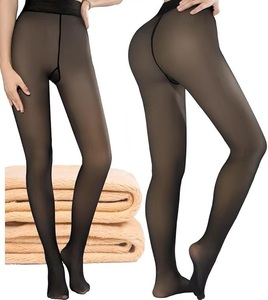 Collants thermiques épais et translucides pour femmes, à taille haute, doublés en polaire noire, pour l'hiver - Product Image 4