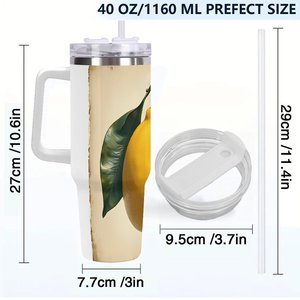 Personalized Stainless Steel Outdoor <b>Thermos</b> <b>Cup</b> Insulated Metal Tumbler 40oz With Lemon Design - Product Image 4