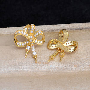 Wenchi S925, Hoja de Plata 15687, Accesorio para Joyería DIY, Perla, Baño de Oro, Soporte Vacío para Cuentas de 8-11mm, Pendientes Semi-terminados, Bolsa, China - Product Image 3