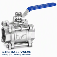Válvula de Bola Roscada de 3 Vías, Acero Inoxidable SS304, 1000 WOG, Paso Completo, Manija de Palanca, NPT BSPT, para Tuberías de Agua, Aceite y Gas
