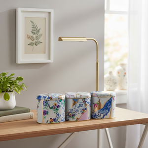 Oval Metal Storage Box Set 140 x 120 x 130 mm 1.4L (Set of 3 ) Kintsugi Gold vein Flower Kint Sugi Design - Product Image 3
