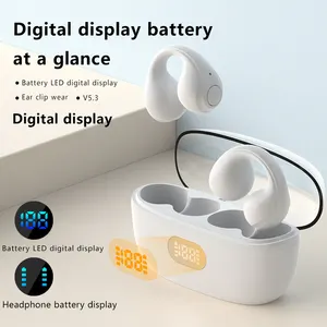 Ear Clip Earbuds Bluetooth 5.3 Wireless Headphones with 24 Hours LED Display Charging Case IPX5 Waterproof Sports Earbuds