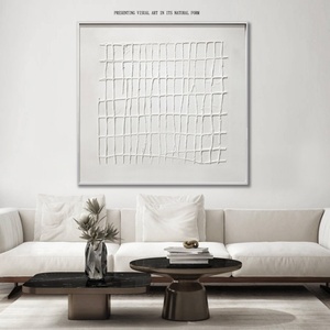 Peinture murale abstraite Wabi Sabi sur toile, 100% faite à la main, texture 3D en plâtre, pour salle à manger, surdimensionnée et encadrée - Product Image 1