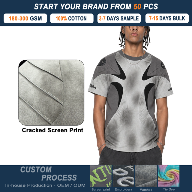 255 GSM 100% Cotton Futuristic Cyber Techwear T-Shirt Airbrush Spray Print With Leather Shoulder Pads & Deconstructed Color