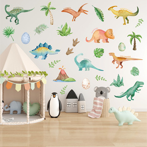 Autocollants muraux en PVC imperméables, dinosaures, forêt, dessin animé, aquarelle, pour la décoration de la chambre des enfants, étiquettes emballées - Product Image 4